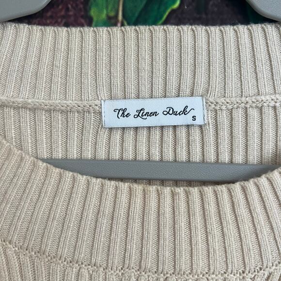 The Linen Duck Faux Fur Cuff Sweater Small Fits XL Ribbed Crewneck Boho Dolman - Picture 2 of 8